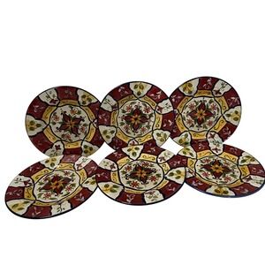 Six Pier 1 Vallarta Handpainted Earthenware Salad Dessert Plates Mediterranean